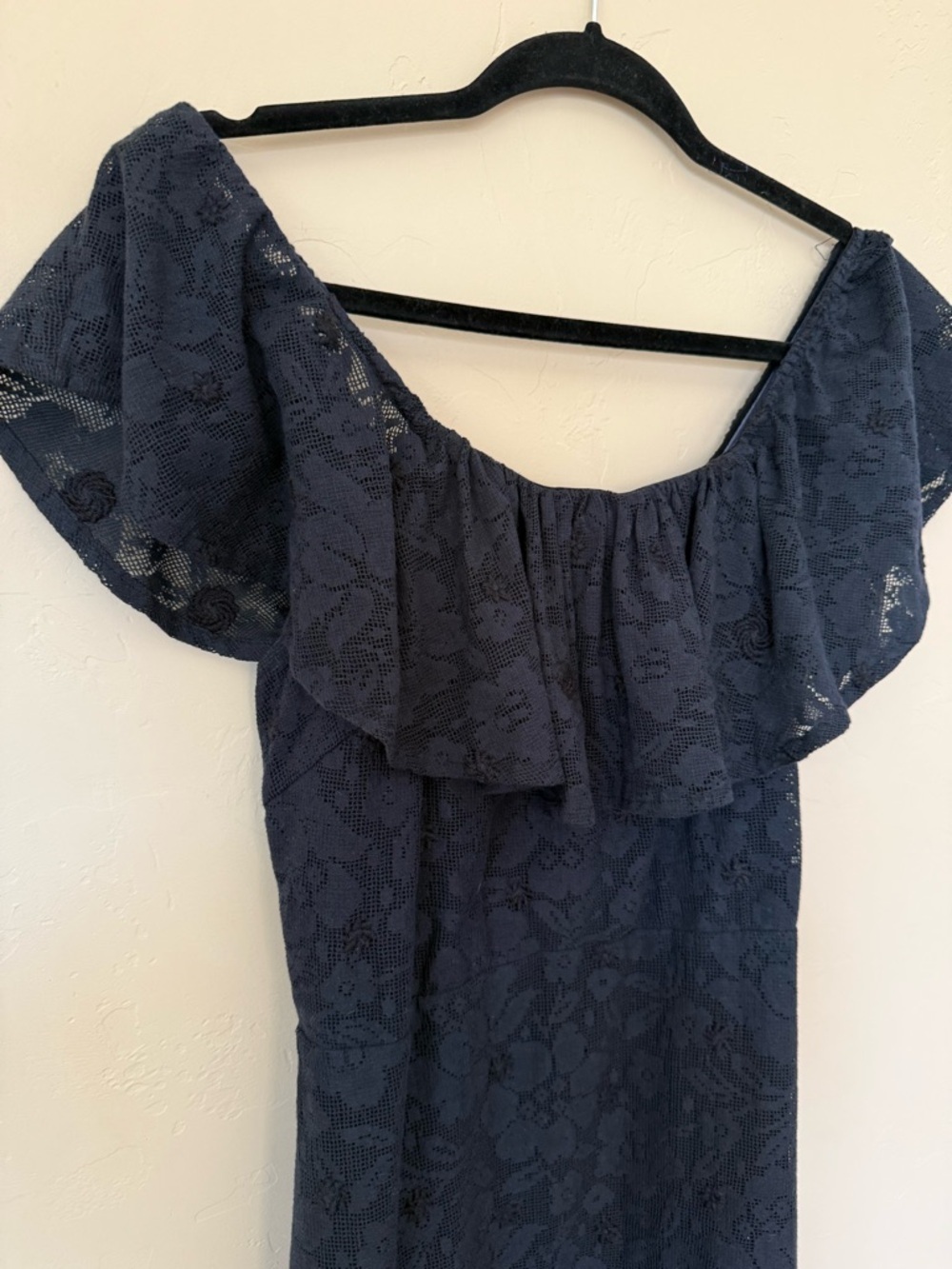 Free People Navy Lace Off Shoulder Mini Dress Boho Romantic Cottagecore - Picture 5 of 10
